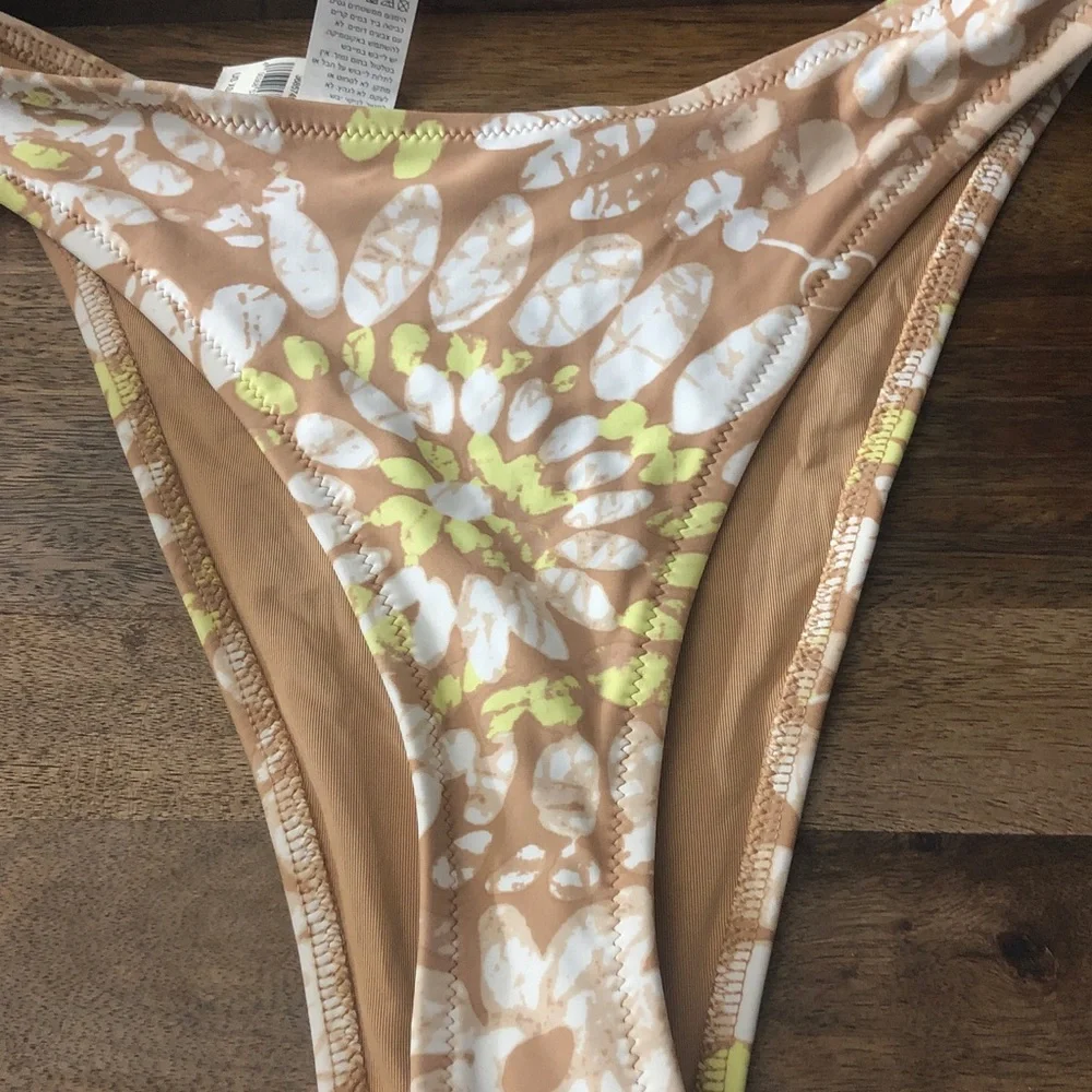 aerie Tan White & Yellow Bikini Bottoms